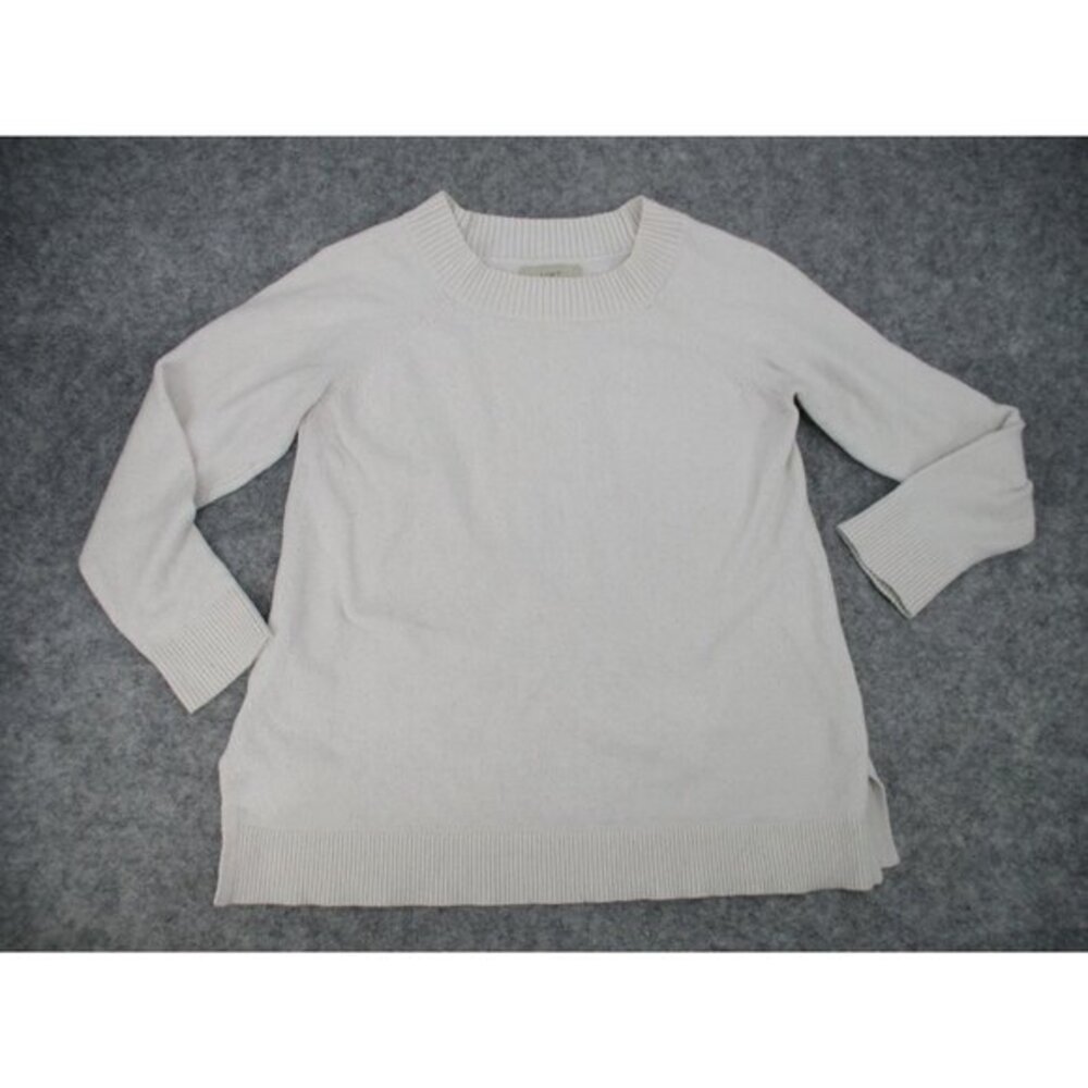 Loft Womens Sweater L Knit White Crew Neck Pullover Ladies Casual Preppy Stretch